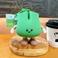 Adorable green onion character silicone coin purse keychain with a small smiling face - Dark Green