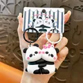 Cute cartoon panda squishy keychains for bags, adorable hugging pair design. - Panda Magnetic Buckle / Pink