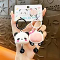 Cute cartoon panda squeeze keychain set featuring head and butt designs with small bell - Cute Panda Couple Buckle / Black and White