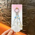 Mignon porte-clés en acrylique avec breloques de coquillage et queue de sirène pour sac - Blanc - Charme de Coquillage Océan à Paillettes