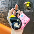 Creative black snail music keychain with glowing LED light and cute cartoon cat design - Black