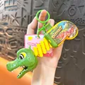 Cartoon retractable crocodile keychain toy with yellow spring body and bite action - Funny Retractable Crocodile Clip (Green) / Green