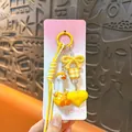 Cute yellow nodding duck bag charm with heart and bow accessories for keychain - Bobblehead Duck / Yellow