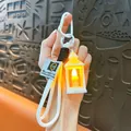 Miniature retro white LED lantern keychain with white braided rope and woven tag - Retro Square Lamp / White