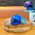 Blue miniature motorcycle helmet keychain with reflective visor and plastic hook - Iridescent Helmet Pendant / Blue