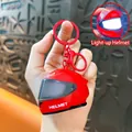 Red motorcycle helmet keychain with luminous LED light feature for bags and keys - Cool Glowing Helmet Pendant / Red