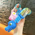 Funny blue retractable crocodile keychain with snapping jaw mechanical toy on pink card - Funny Retractable Crocodile Clip (Blue) / Blue