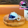 Cool white motorcycle helmet keychain with iridescent colorful visor for backpack decoration - Iridescent Helmet Pendant / White