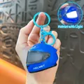 Miniature blue motorcycle helmet keychain with LED light and movable visor for bag charm - Cool Glowing Helmet Pendant / Blue