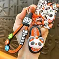Cute cartoon panda slipper keychain with orange silicone strap for bag accessory - Panda Rotating Slipper / Black
