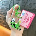 Adorable cartoon panda inside a clear green ice cream cone keychain with pink tag - Panda Quicksand Ice Cream / Green