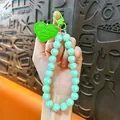 Light green candy-colored AB beaded phone strap with a sweet heart charm - Green