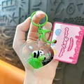 Cute panda liquid keychain heart-shaped acrylic squishy charm pendant for school bag - Panda Quicksand Heart / Green