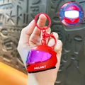 Red glowing motorcycle helmet keychain accessory with a purple visor and LED light - Red