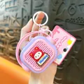 Lindo llavero mini grabador de radio rosa y morado con un encantador personaje de honey - Rosa