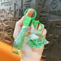 Porte-clés mignon requin sable liquide vert avec lanière de motivation de sac à dos - Pendentif Requin Marin Rempli d'Huile / Vert