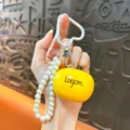 Creative yellow resin apple keychain with white pearl bead strap and heart buckle - Yellow
