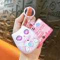 Pink mini owl voice recorder keychain toy with cute cartoon eyes and display card - Owl Recorder Pendant / Pink