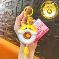 Creative glowing yellow cat donut keychain with small fish charm and tail - Cat Luminous Pendant / Yellow Cat