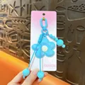 Κομψό μπλε λουλούδι γούρι τσάντας με πλεκτό σχοινί και στρογγυλές χάντρες, δώρο. - Μπλε