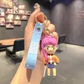 Simpatico portachiavi K-pop cacciatore di demoni con ragazza dai capelli rosa e cinturino - Grande / Ragazza con Capelli Rosa Vestito Arancione (B264-1)