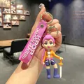 Portachiavi elegante KPOP Demon Hunters con figurina di ragazza in silicone e accessorio spada - Grande / Ragazza della Spada con Capelli Viola (B264-5)