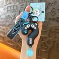 Cute panda squeeze toy keychain with blue wrist strap and festival tag accessory - Panda Question Mark Pendant / Black