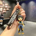 Portachiavi K-POP Demon Hunter con bambola 3D e cinturino da polso nero in silicone morbido - Grande / Ragazza in Tuta da Battaglia con Capelli Neri (B264-7)