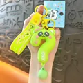 Cute neon green panda question mark shaped squishy keychain accessory with wrist strap - Panda Question Mark Pendant / Green