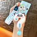 Cute panda question mark squeeze toy keychain with blue strap for bags and keys - Panda Question Mark Pendant / White