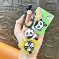 Cute cartoon panda fidget spinner keychain toy featuring a rotating mood word disc - Panda Spinner Pendant / Black