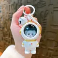 Charming white astronaut bear keychain with gold details and white bell accessory - Panda Night Light Pendant / Gold