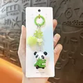 Cute cartoon panda keychain with green pom pom and bamboo pendant for bag accessories - Panda Phone Chain Pendant / Bamboo Style-Green