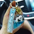 Kawaii panda ice cream cone keychain with blue liquid and silicone Pretty Good strap - Panda Ice Cream Quicksand Pendant / Blue