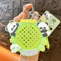 Cute green panda-themed squeeze toy keychain featuring a mini handheld sensory game design - Round Panda Magnetic Squishy / Green