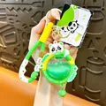 Cute panda game console squeeze toy keychain with liquid quicksand in green and yellow - Panda Elf Ball Quicksand Pendant / Green