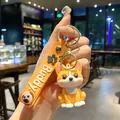 Simpatico portachiavi in gomma a forma di cane Corgi giallo con cinturino arancione Buddy - Shiba Inu (B539-4)