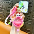 Cute pink panda cartoon squishy keychain with game machine liquid charm - Panda Elf Ball Quicksand Pendant / Pink