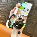 Cute panda squishy keychain featuring liquid glitter sphere and charm for bag accessory - Panda Elf Ball Quicksand Pendant / Black