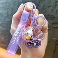 Cute purple cat paw panda liquid keychain with glitter stars and just keep doing it strap - Oil-Filled Panda Pendant - Bear Paw / Purple