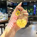 Creative yellow heart-shaped liquid perfume bottle keychain with pink Bubble strap charm - Explosive Pearl / Yellow