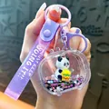 Adorable purple panda liquid quicksand keychain with burger figurine and slogan strap - TV Quicksand Panda Pendant / Purple