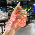 Creative heart-shaped perfume bottle liquid keychain with pink bubble hanging tag charm - Explosive Pearl / Red