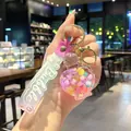Creative heart-shaped quicksand perfume bottle keychain with pink 'Bubble' charm strap - Explosive Pearl / Multicolor