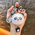 Adorable cartoon panda keychain pendant featuring a gray rubber wrist strap and mini panda charm - Face-changing Panda Pendant / Black