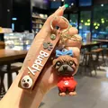 Simpatico portachiavi carlino cartone animato con felpa rossa e fiocco blu 3D charm - Bulldog Francese (B471-3) / Grande / Marrone