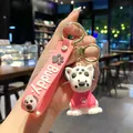 Simpatico portachiavi cane dalmata 3D con cinturino in silicone rosa e oro. - Dalmata (B471-4) / Grande / Rosa