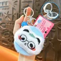 Blue panda plush keychain with hidden vanity mirror and blue bell bag accessory charm - Plush Panda Mirror Pendant / Blue