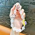 Cute panda beaded keychain with iridescent charms and VIP tag for bag decoration - Panda Beaded Phone Chain / White