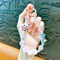 Adorable panda beaded keychain with iridescent glitter pearls and Angel text charm - Panda Beaded Phone Chain / Pink